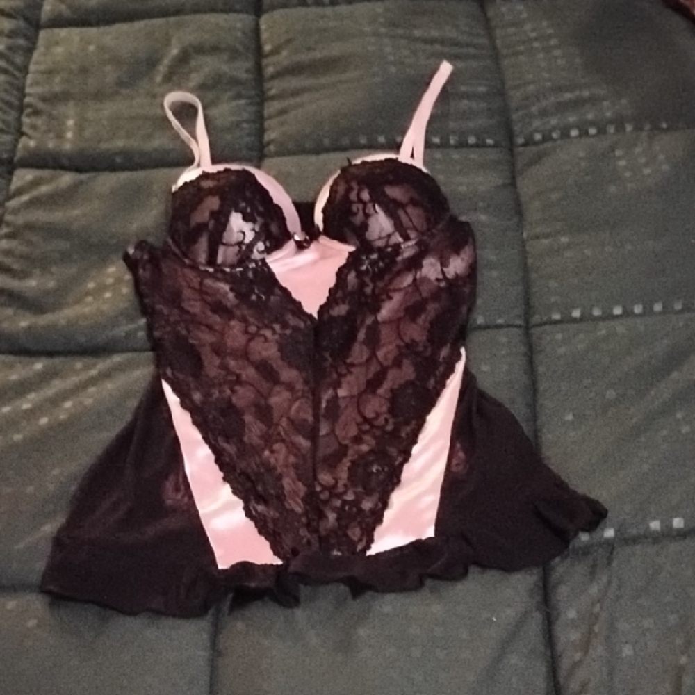 PLAYBOY Black and Pink Lace Babydoll